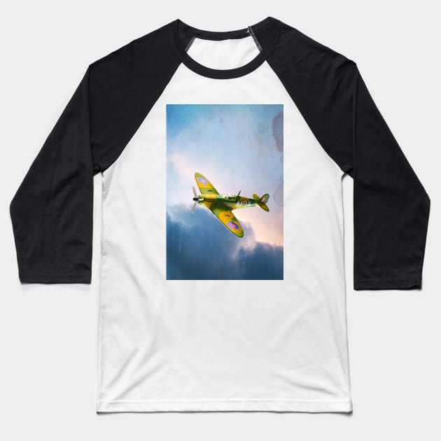 A spitfire in the style of 1960s model airplane box art Baseball T-Shirt by Pitmatic